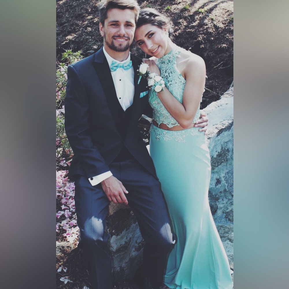 light blue prom dress in a size 2. Only worn once in great condition.